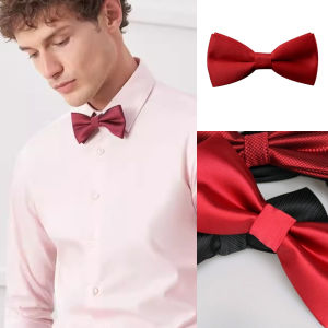 B.F. Men Classic Satin Silk Bowtie Wedding Stretchable Bow Tie Formal Attire Fashion Pure Color