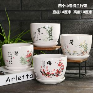 Nordic Style Green Dill and Bracketplant Large Ceramic Flower Pot with Tray Special Offer Big Sale Creative Indoor Desktop Succulent Flower Pot