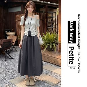 XIANYIJIAO | White Summer High Waist A-Line Skirt Small Size Ice Silk Style