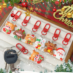 6/12Pcs Cute Keychain Christmas Pendant DIY Ring Keychain Santa Claus Rabbit Bear Ornaments Backpack Christmas Gifts