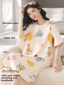 Miiow | Pure Cotton Summer Thin Cat Person Sleepwear Ladies Loose Cartoon Home Clothes Outerwear Cute Dress Nightgown Youth Fashion