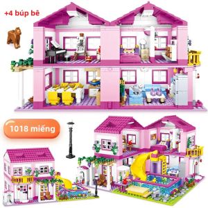Bộ Đồ Chơi Lắp Ghép Nhà Hai Tầng Mùa Hè Có Cầu Trượt Và Hồ Bơi 1018 Mảnh - Đồ Chơi Xếp Hình Thành Phố Biến Hình Dành Tặng Bé Gái