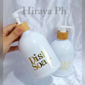 Hiraya Ph Soap Dispenser 500 ml Wooden Bamboo Pump Plastic Bottle for Kitchen Bath Hands and Dishes Team Kahoy Team Puti