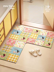 ZHIBAIJIA | Thảm Nhà Tắm Hình Chó Dachshund Đa Sắc Màu Hình L Thấm Nước Chống Trượt