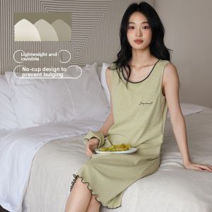 Miiow | MiiOW Ice Silk Sleepwear Summer New Style Sleeveless Womens Home Clothes Soft Beautiful Mid-Length Dress Casual Round Neck