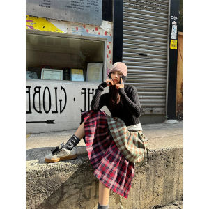 Quirky Plaid Asymmetric High Waist Midi Skirt for Women Simple Commute Style Personality Layering Sensation Garish Half-length Skirt