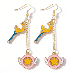 Bandai | Cardcaptor Sakura Enamel Metal Stud Earrings Hot Anime Card Captor Sakura Heart Wing Pearl Earrings For Women Girl