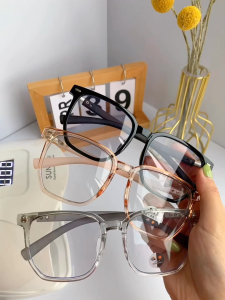 Photochromic Anti-Rad Glasses 0 to -3.00 Degree Korean Square Frame Eyeglasses Black Champagne Gray