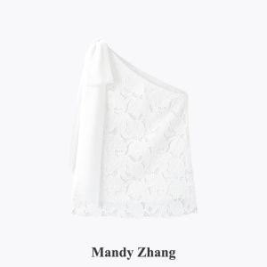 Sleeveless Fashion Top Lace Bow Shoulder Hollow Design