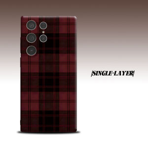 Wine Red Plaid For Samsung Galaxy S26 S25 S24 A56 A36 Dual Layer Luxury Fashion Full Lens Protective Case