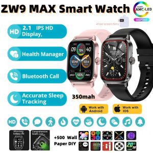 ZW9 MAX 2.1 HD Smart Watch Bluetooth Voice Call Fitness Tracker Heart Rate Monitor 350Mah Big Battery Super Thin IP67 Waterproof Smart Watch