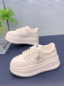 Womens Leather High Top Sneakers Spring Autumn Thick Bottom Heightening Shoes Casual Versatile Flat Laced Canvas Shoes