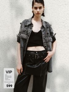 MO&Co. | Rock Style Sequin and Bead Embellished Washed Denim Jacket Shirt