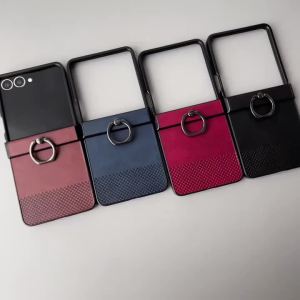szhaiyu | For Samsung Galaxy Z Flip 8 7E 7 6 5 4 3 Luxury Lattice Texture Leather Case With Ring Hinge Protective Anti‑Scratch Back Cover
