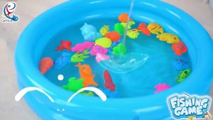 LYZRC Childrens Magnetic Fishing Toy Pool Set Night Market Floor Stand Fishing Fish Inflatable Childrens Indoor and Outdoor Fishing Pool