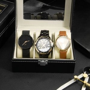 Hot Sale PU Leather Display Storage Collection Organizer Watch Box Case With Glass Top Slot Men Watch Bracket Display Box Gifts
