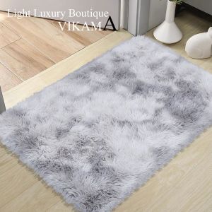 VIKAMA Tie-Dye Fuzzy Carpet Ultra-Soft Bedroom Non-Slip Interior Carpet Childrens Room Home Decor Nursery Rectangular Floor Mat