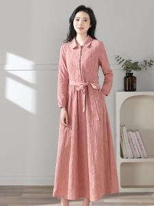 Retro Artistic Pure Cotton Embroidered Solid Color Womens Dress Slimming Breathable Long Sleeve Long Dress Spring New Arrival