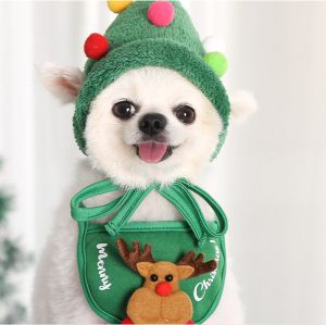 [Lovinland] Pet Christmas Pet Hat Saliva Towel Bib Dog Hat Cat Christmas Hat Autumn and Winter Clothes Pet Supplies