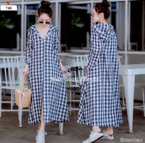 ●ECLAIRE● 063 Dress Maksi Maxi Hoodie Longsleeves Lengan Panjang Kotak Square Geometris Kasual Korea Casual Basic Dasar Mode 740