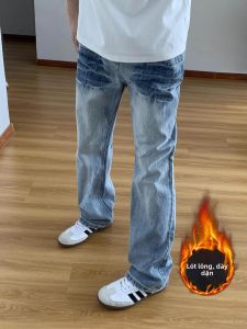 Quần Jeans Nam Màu Sáng Có Lớp Cách Nhiệt Kiểu Dáng Chuông Ống Quần Thẳng