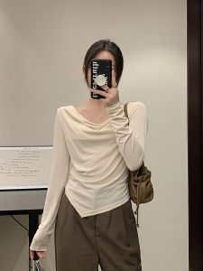 Rushu Home Womens Slim Fit Long Sleeve Basic Style T-Shirt Shoulder Baring Top for Spring Autumn Season Fashionable Base Layer Shirt