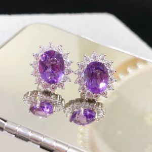 Montagne Jewelry 925 Silver Earring Elegant Design Fine Jewellery Natural 7x9mm Quartz Crystal Amethyst Earring Stud Earrings