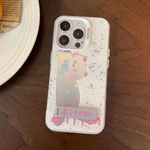 Cute Cat Hollow out Design Realme GT5 Phone Case Oppo Laser Color Silver Cartoon Stand Shell Compatible with Realme 11/12 Pro+