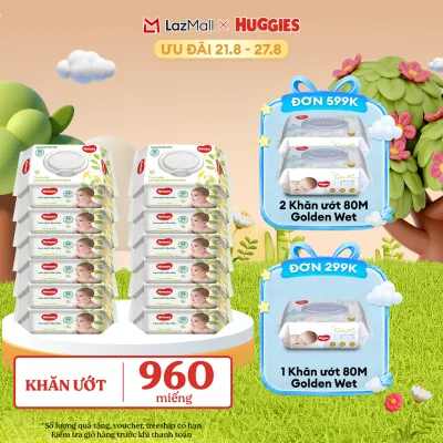 [17-24.08 GIẢM THÊM 90K] Thùng khăn giấy ướt 12 gói Huggies 80 miếng không mùi