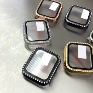 Diamond Bling Hard PC Watch Case for iWatch 45mm 41mm 44mm 40mm Screen Protector Cover Apple Watch 9 8 7 6 SE 5 4 Accessories