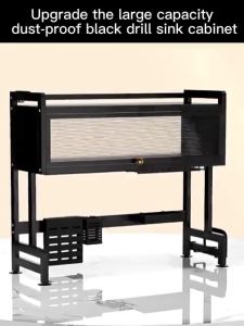 Metallic Dish Cabinet Rack Multi-functional Sink Rack With Cabinet Door Kitchen Dustproof Drain Rack Countertop Plate Home Organizer Storage Holders Shelf Stainless Steel Home Supplies COD