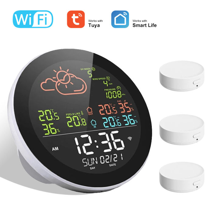 Tuya Wifi Smart Weather Station Multifunctional Electronic Alarm Clock