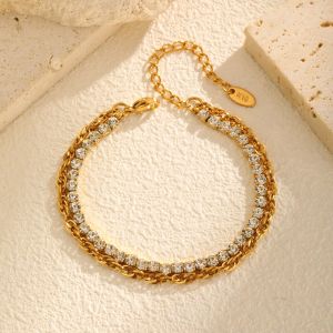 Kemstone Twisted Stainless Steel Braided Chain with White Zirconia Layered Bracelet Womens Fashion Jewelry