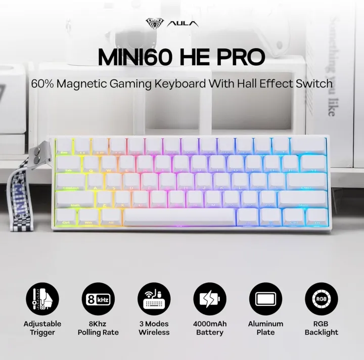 AULA | AULA Mini60 HE/Pro/Max 8K Polling Rate 60% Magnetic Switch Gaming Keyboard Tri-Mode Wireless RGB 0.01mmRT Hotswap PBT Keycaps