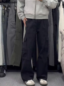 กางเกงขายาวทรงตรงสีเทาสไตล์อเมริกันย้อนยุคสำหรับผู้ชาย กางเกงขายาวทรงลำลองหลายกระเป๋า กางเกงขายาวทรงลำลองน้ำหนักเบาสำหรับฤดูใบไม้ผลิและฤดูใบไม้ร่วง