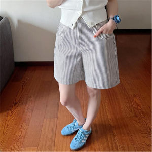 QIAONIAOGE | High Waist Striped Short Pants Womens Summer Thin Casual Mid-Length Loose Commute Trousers Straight Leg Wide Leg Pants
