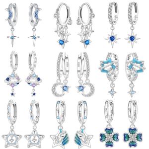 MISEFF S925 Sterling Silver Earring Fashion Blue Star Moon Earrings Original Jewelry For Women Birthday Gifts