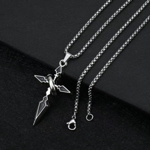 Fashion Cross Necklace Handmade Chain Valentines Day Gift Retro Style Stainless Steel