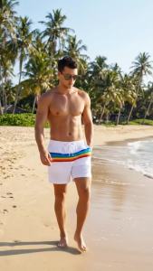 Mens Striped Print Beach Shorts Summer Casual Board Shorts with Mesh Liner and Pockets Quick Dry Swim Trunks Swimwear Swimsuit