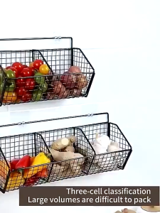 【Daily Suki Store】Wall Mounted Kitchen Organizer Rack - Spice Storage Shelf with Hanging Basket for Fruits Vegetables Onion | Space-Saving Kitchen Shelf Countertop Organizer | Durable & Rust-Proof