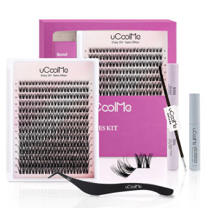 uCoolMe Lashes Flora Wispy and Spiky Clusters Kit with Bond and Seal Remover Long-lasting Waterproof Home DIY Eyelash Extension