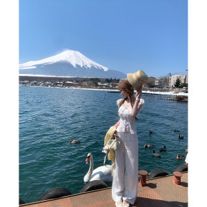 กางเกงยีนส์ทรงตรงสีธรรมชาติ JMSHOP กางเกงขายาวทรงหลวมสบาย ๆ ผ้าฝ้ายลินินผสมสำหรับฤดูใบไม้ผลิและฤดูร้อน