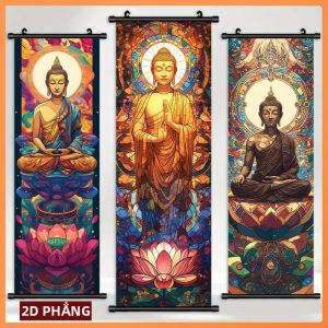 VIKAMA Phật Sen Mandala Tấm Thảm Dọc Treo Tường Trang Trí Nhà Kính Màu Hoa Chân Dung Polyester Không Dệt
