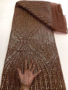 Luxury African Lace Fabric 2026 High Quality Sequins Beads Lace Fabrics For Nigerian Wedding French Tulle Lace Fabric AT2906