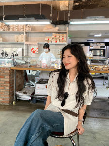 Váy Sơ Mi Vải Lanh Trắng DaqianwithU Mùa Hè Mỏng Thường Ngày Tay Ngắn Dáng Rộng Cổ Tròn Dài Vừa Phải Chất Liệu Vải Lanh 30%