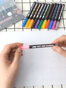 12/24/36 Colors Double Line Outline Pens Contour Pen Self-Outline Metallic Art Markers Glitter for Drawing Painting Doodling School Art Supplies