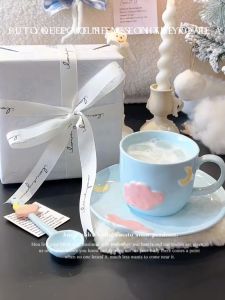 Rabbit Miss Ceramic Coffee Cup with Spoon Hand-Painted Girls Water Cup Korean Style Adult Pink Girl Heart Starry Sky Pattern