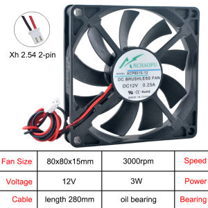 ANCHAOPU | ACP8015 Quạt Làm Mát Tốc Độ Cao 80mm 80x80x15mm Dòng Chảy Trục Cho Nguồn Điện/thiết Bị Công Nghiệp DC 5V/12V/24V Đầu Nối 2 Chân
