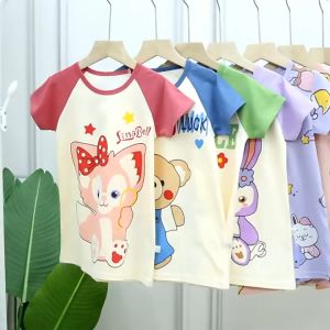 (2-7years) Dresses Kids Girl Nightwear Pyjamas Short Sleeved Clothes Nightdress Kids Girls