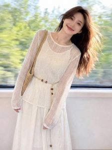 French Style White Strap Summer Dress Long Skirt